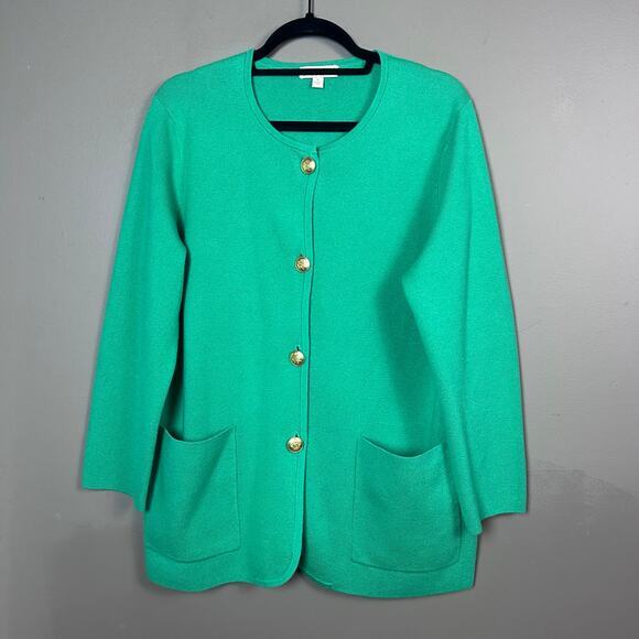 J. Crew sweater cardigan medium kelly green gold buttons academia old money wool - Picture 3 of 11